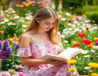 Young lady reading a good book 